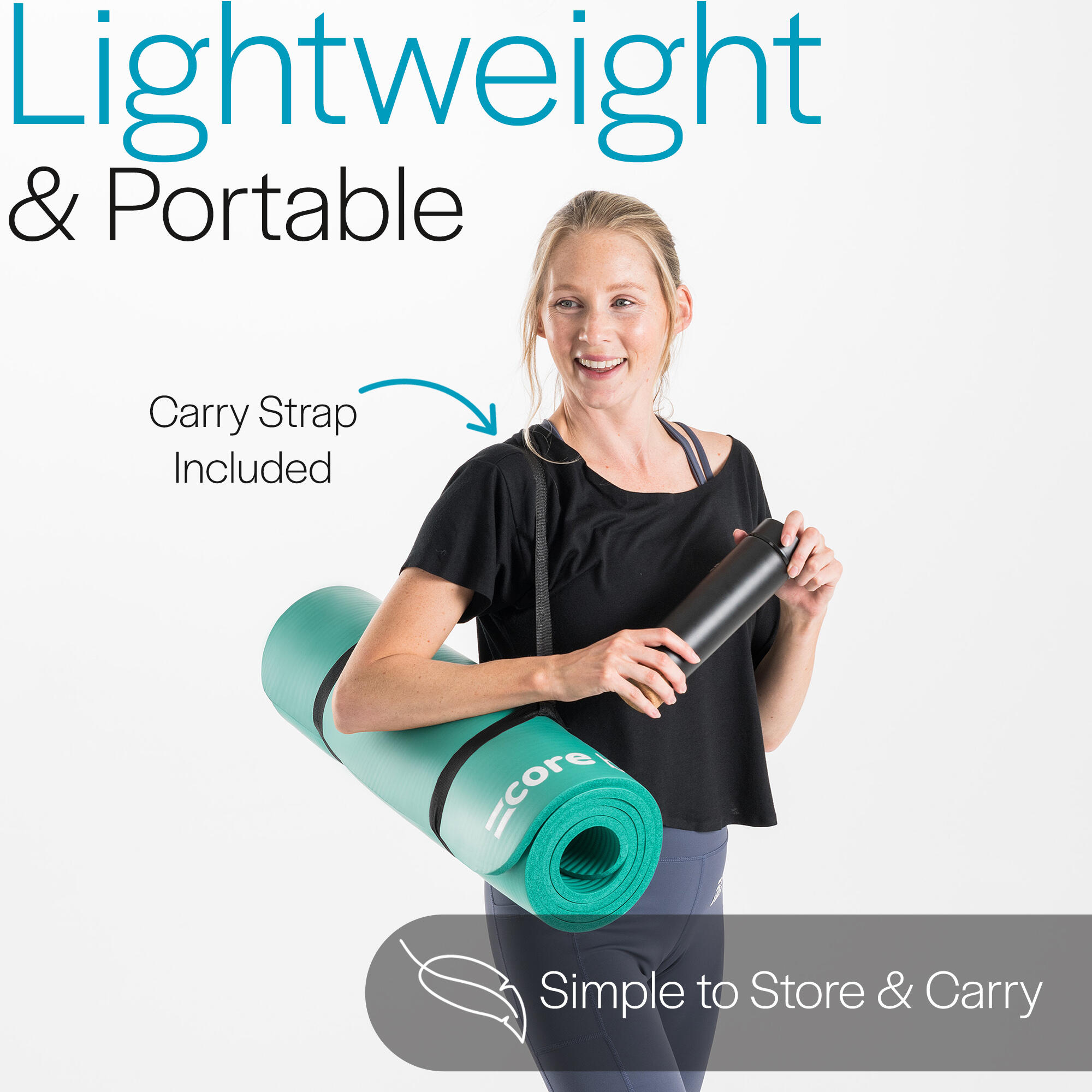 Yoga Pilates Mat 10mm Thick Foam Exercise Gym Fitness Carry Strap Core Balance 5/6