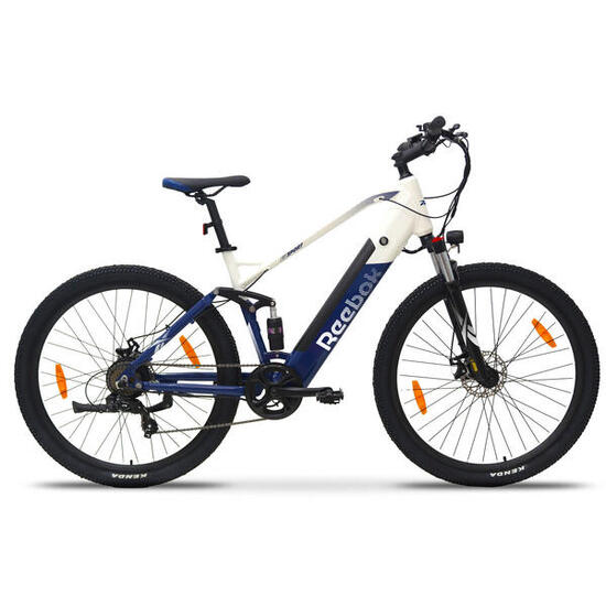 Vélo électrique REEBOK MTB 29x2 1P, bleu et blanc, autonomie 70 km, 250 W