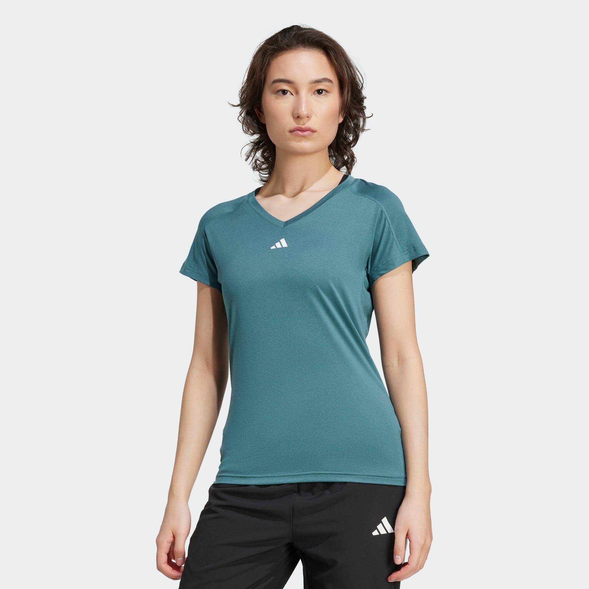 Adidas - T-shirt Col En V Logo Minimaliste Aeroready Train Essentials - T-shirt Manches Courtes - Blanc|bleu - 34 2xs - Decathlon