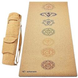 Kit Tapis de yoga caoutchouc & liège 5mm + Sac liège - 7 chakras