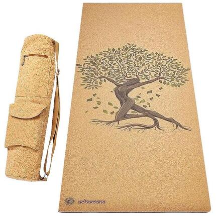 Kit Tapis de yoga caoutchouc & liège 5mm + Sac liège - Arbre de vie