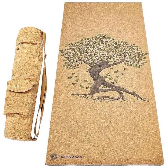 Kit tappetino yoga sughero e gomma 5 mm + borsa in sughero Albero della vita