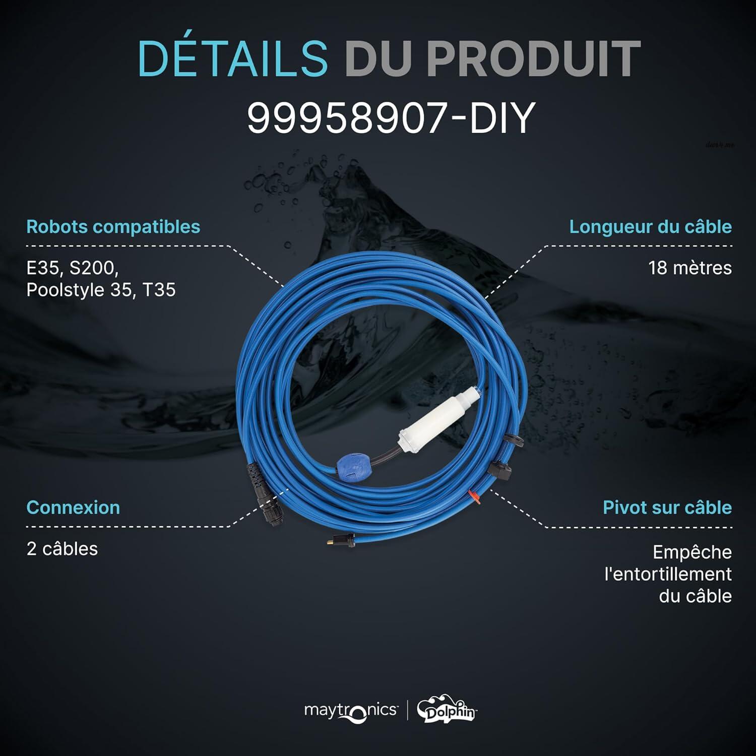 Cable d'alimenation avec swivel 18m diy pour robot dolphin e35 et t35 3/5