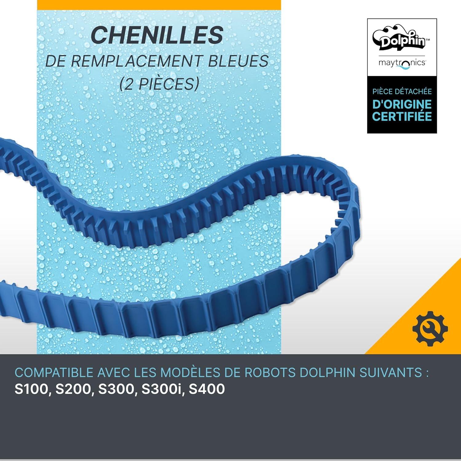 Chenilles de remplacement bleues (2 pièces) pour robot dolphin s100, s200, s300, 2/5