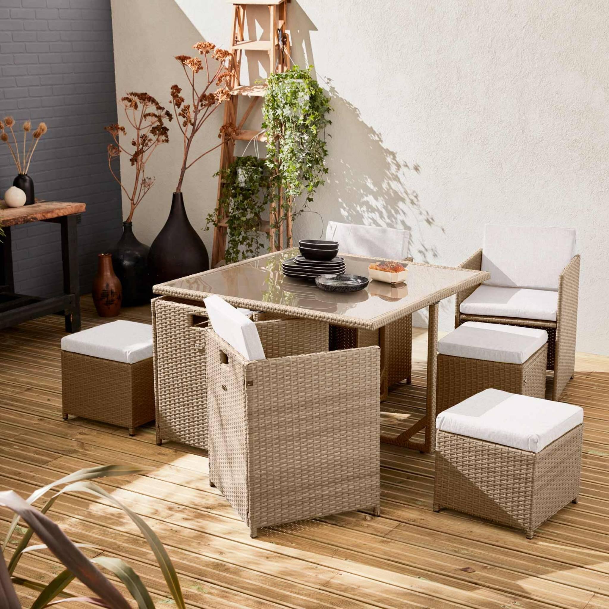 Mesa de jardim 4-8 lugares +  capa de proteção, Beige 2/6
