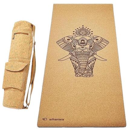 Kurk en rubber yoga mat 5mm + Kurk yoga tas - 4 ontwerpen