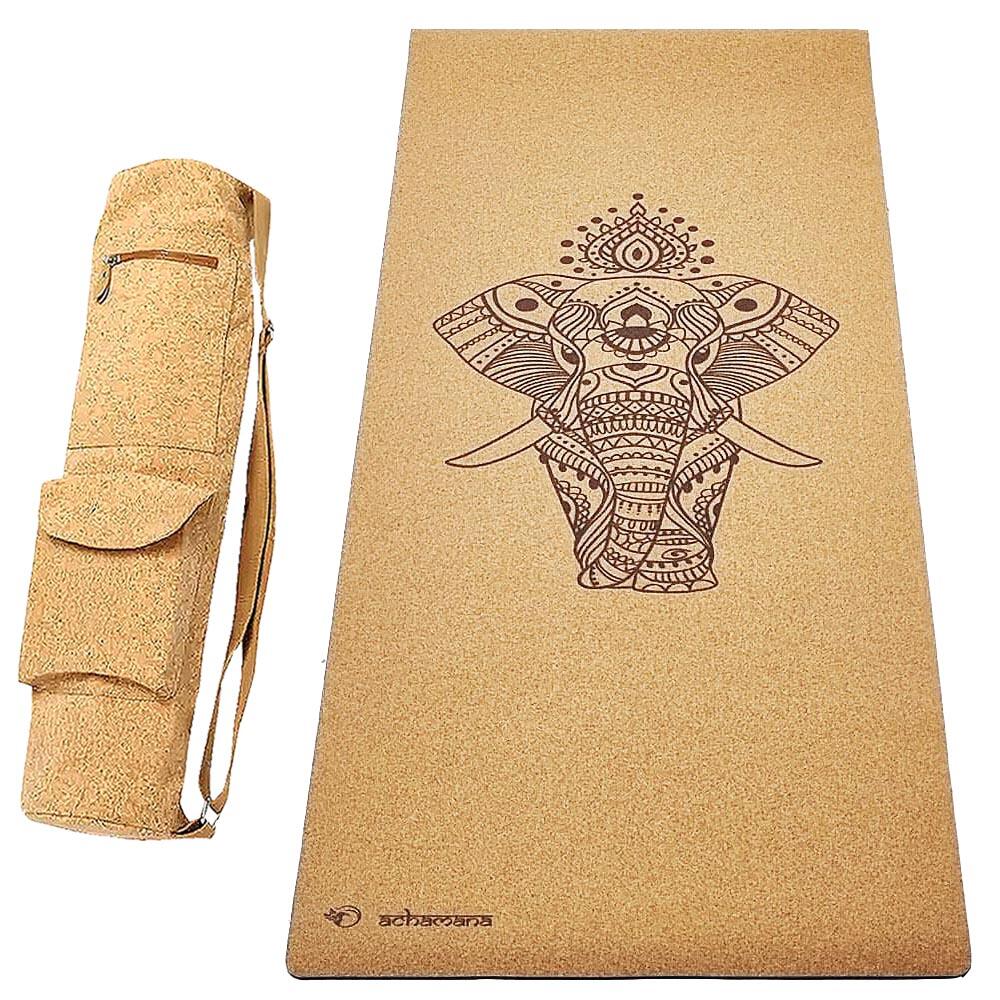 Achamana - Kit Tapis De Yoga Liège & Caoutchouc  5mm  + Sac Liège - Eléphant - Tapis De Yoga - Beige - 183 Cm - Decathlon