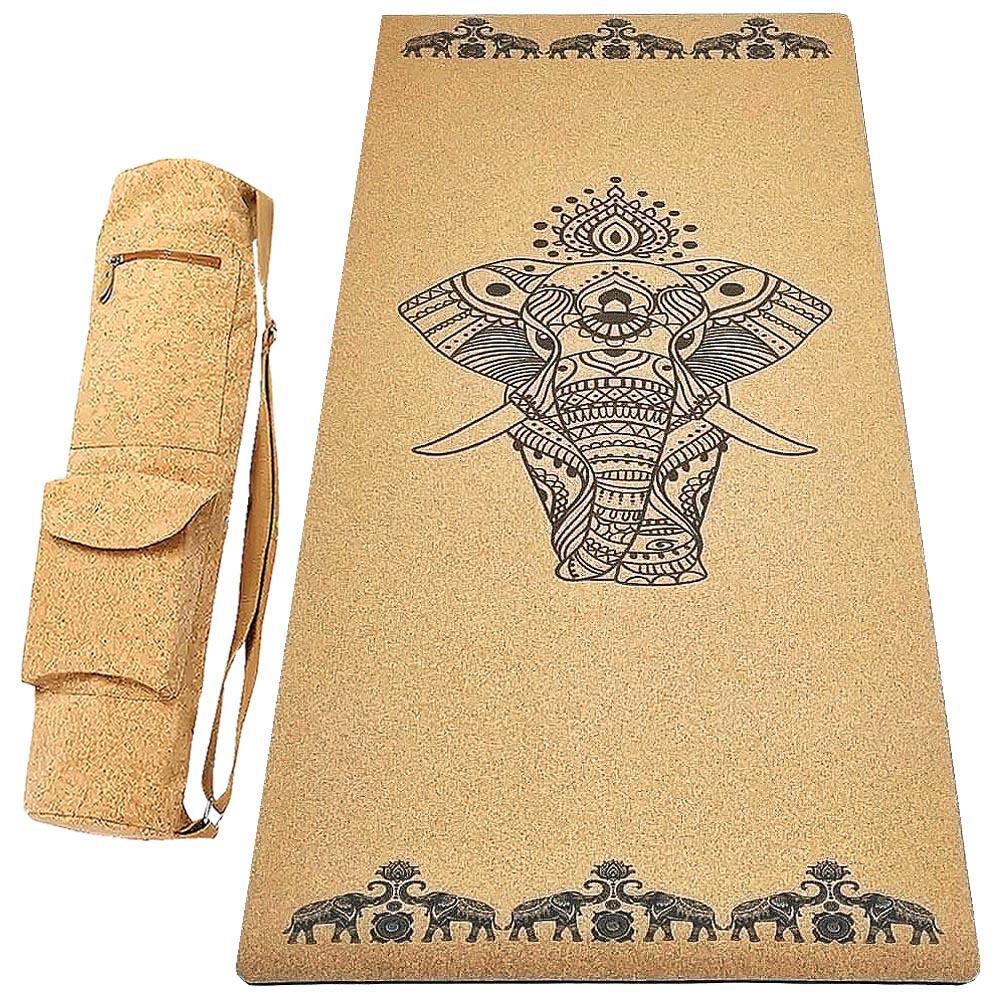 Achamana - Kit Tapis De Yoga Gomme Caoutchouc & Liège 5mm  + Sac Liège - Eléphants - Tapis De Yoga - Beige - 183 Cm - Decathlon