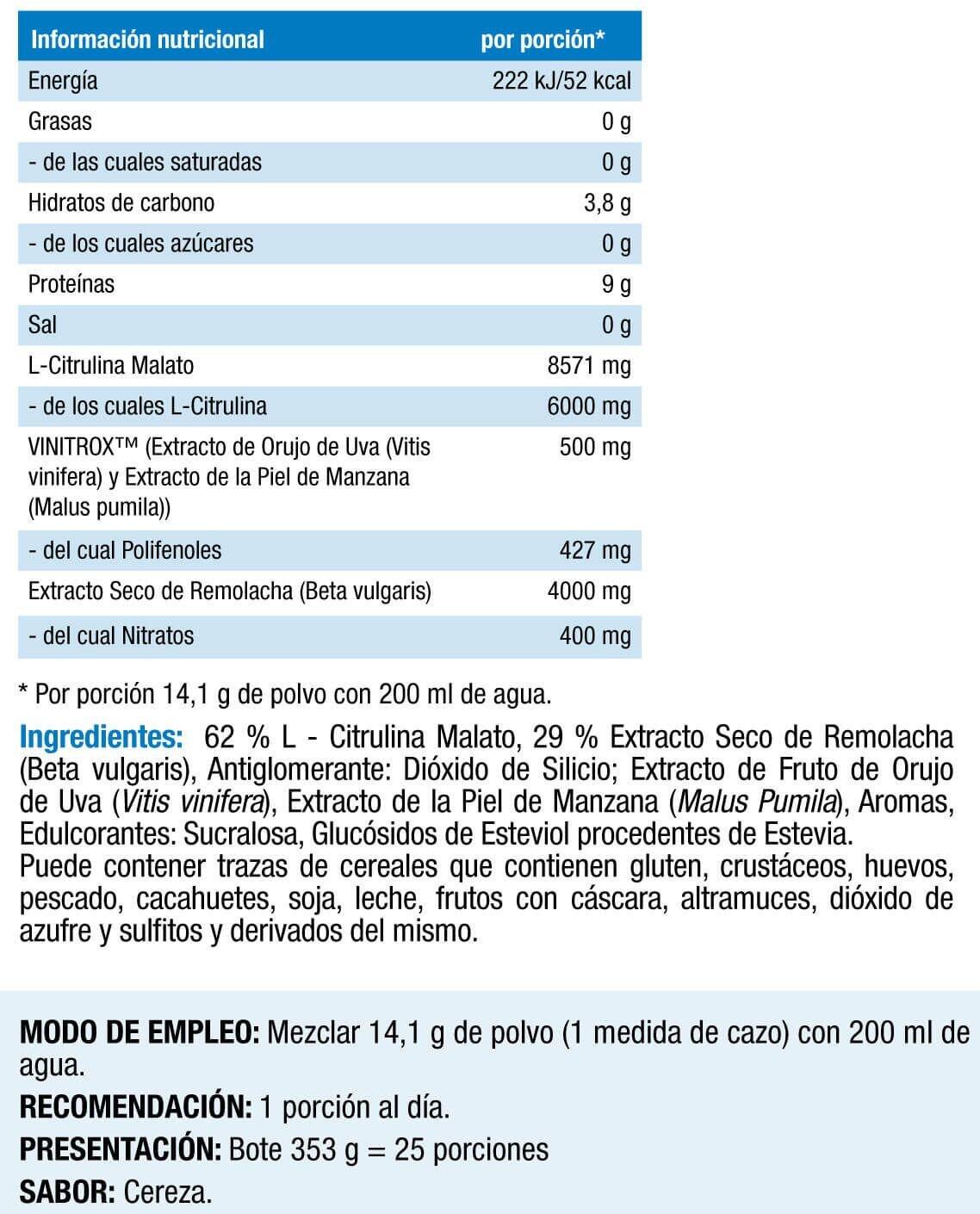 Pre-workout - Nitric Oxide Nitrates Booster - Cerise 353g 5/5