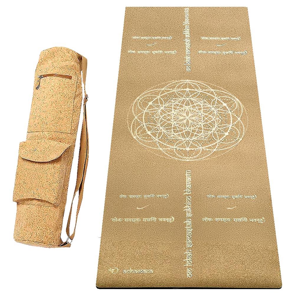 Achamana - Kit Tapis De Yoga Caoutchouc & Liège 5mm + Sac Liège Mantra De La Paix Or - Tapis De Yoga - Beige - 183 Cm - Decathlon
