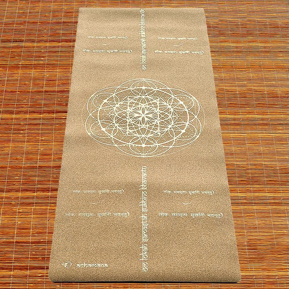 Tapis de yoga liège 5mm + sac éco-chic en liège - 4 designs holistiques vieil or 4/7