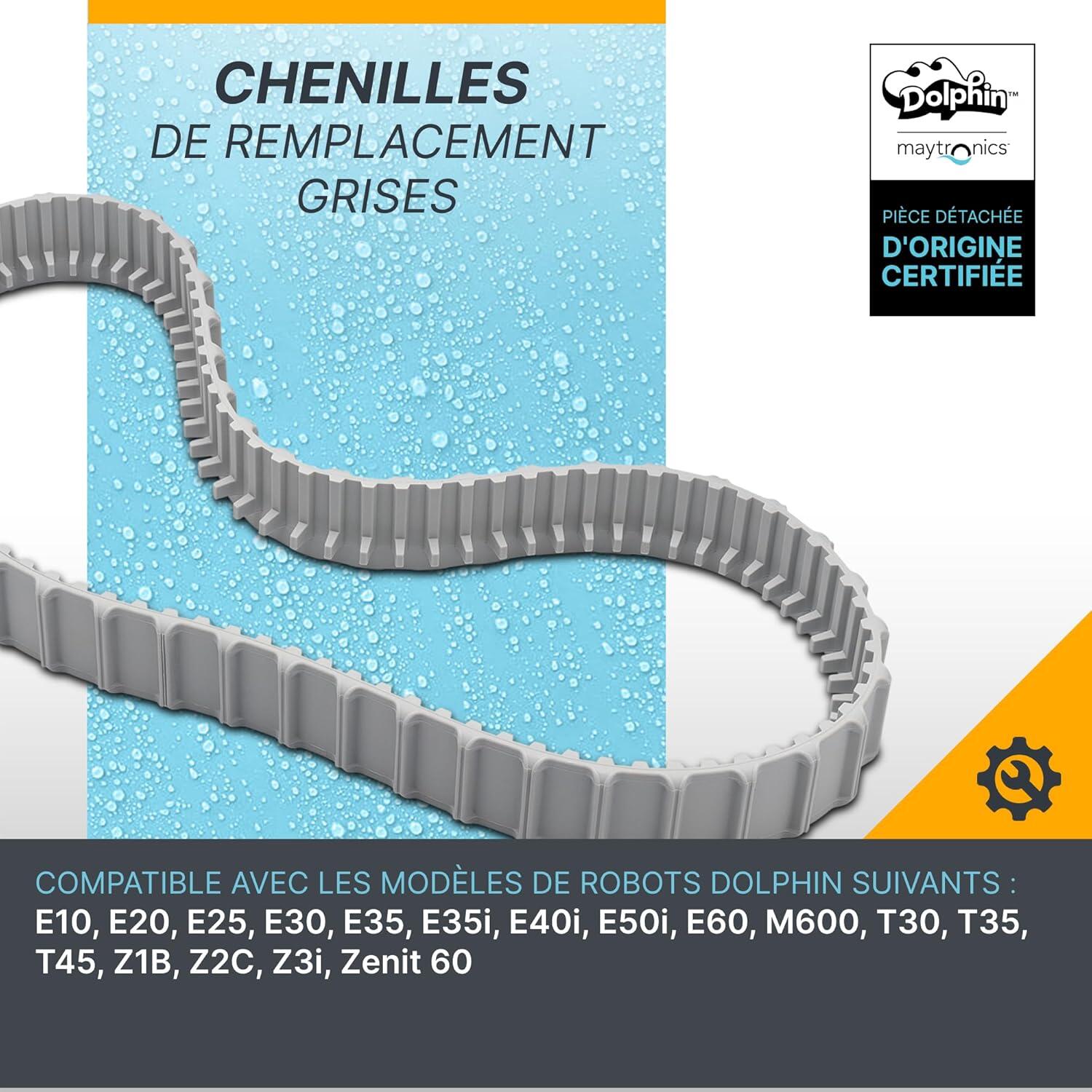 Chenilles de remplacement grises (2 pièces) pour dolphin gamme e et t 2/5