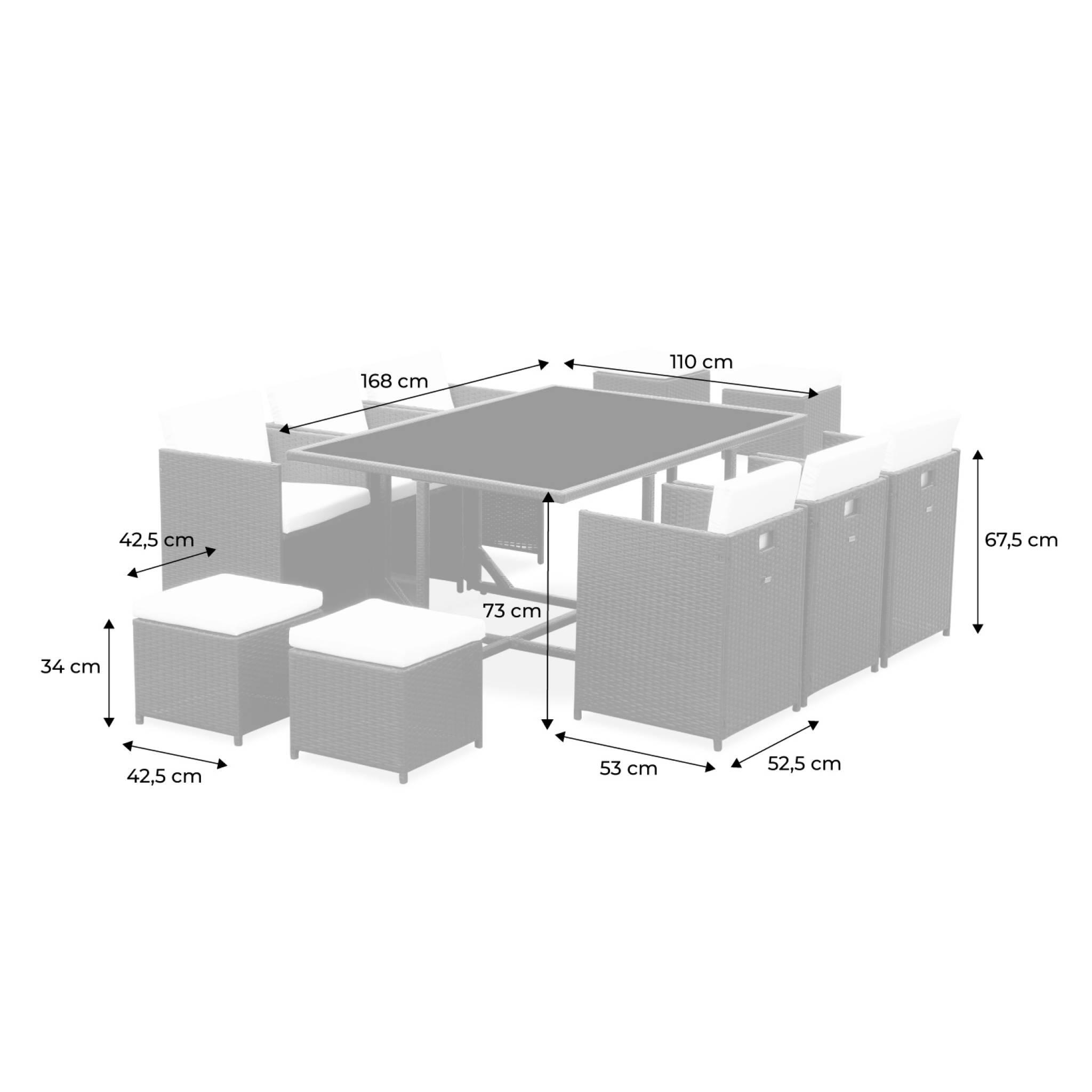 Mesa de jardim em resina com 10 cadeiras + capa de proteção, Beige 5/6