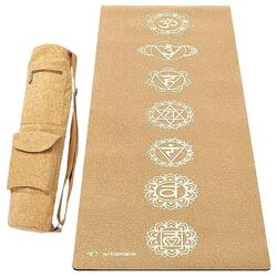Kit Tapis de yoga Caoutchouc-Liège 5mm + Sac liège 7 chakras vieil or