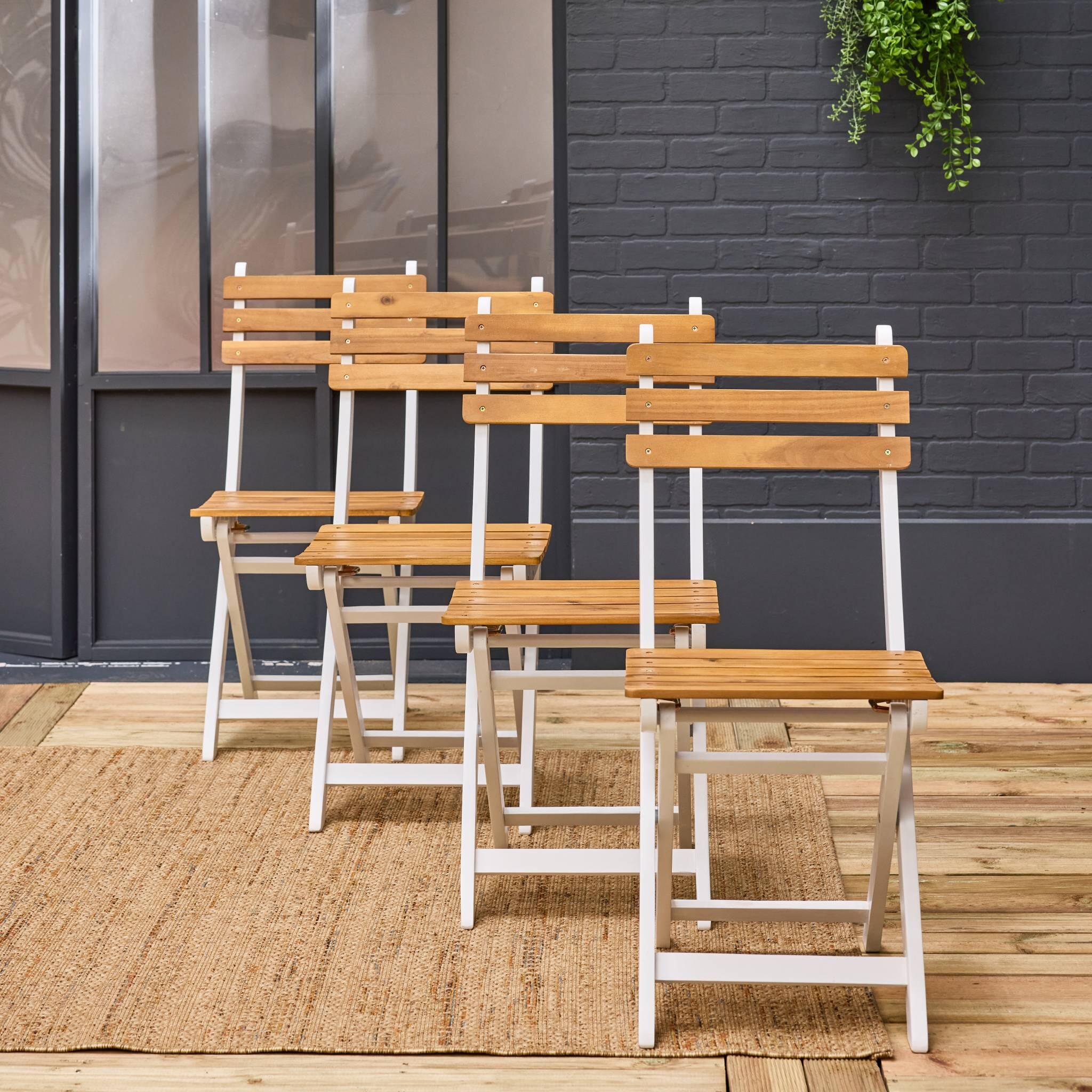 Silla de jardín plegable madera de acacia, set de 4, Blanco 2/5