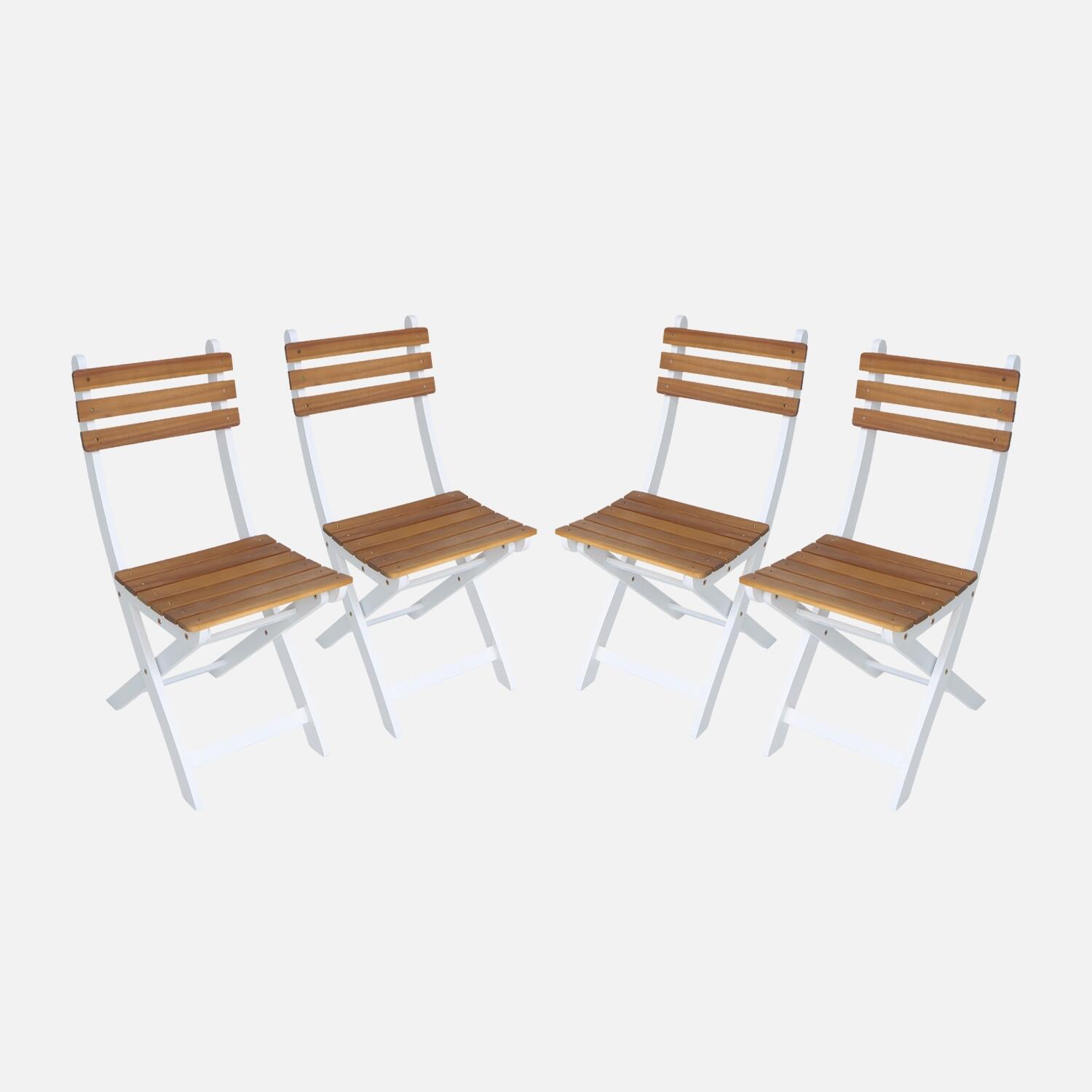 Cadeira de jardim dobrável de acácia, set de 4, branco