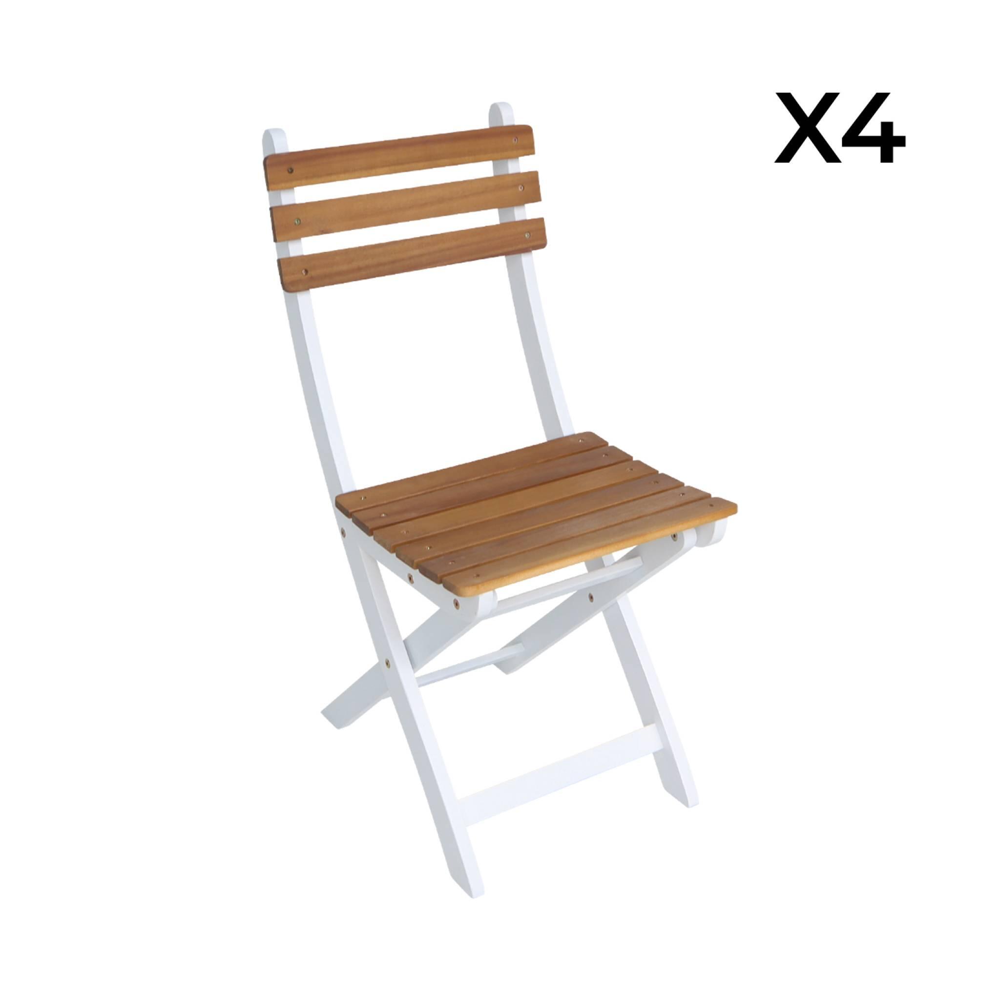 Silla de jardín plegable madera de acacia, set de 4, Blanco 4/5