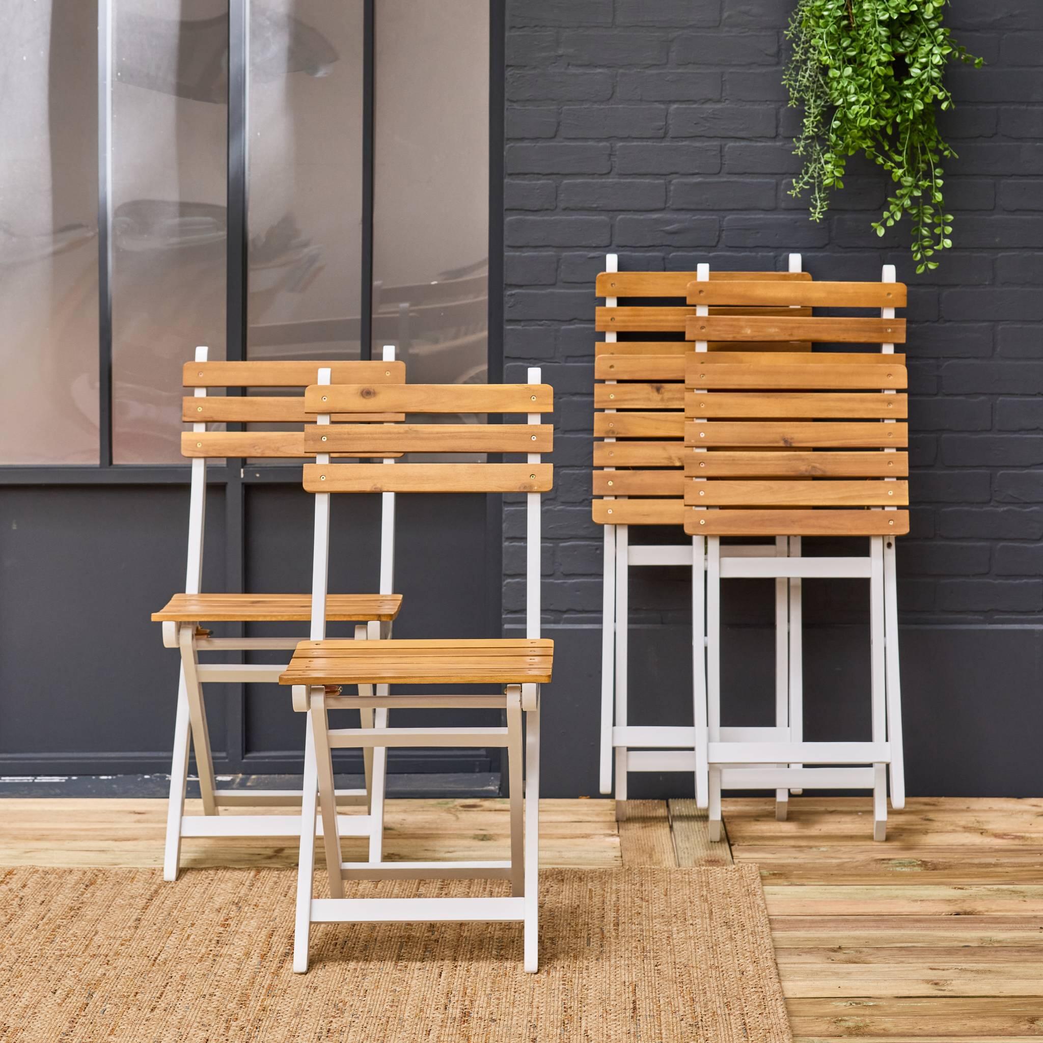 Silla de jardín plegable madera de acacia, set de 4, Blanco 3/5
