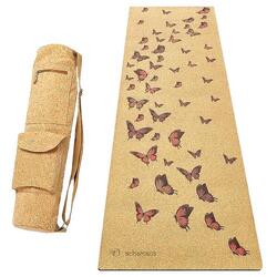Kit Tapis de yoga caoutchouc & liège XXL 2,15m + Sac liège - Papillons