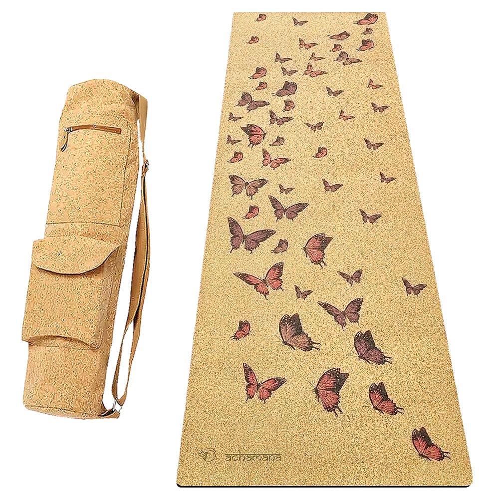 Achamana - Kit Tapis De Yoga Caoutchouc & Liège Xxl 2,15m  + Sac Liège - Papillons - Tapis De Yoga - Beige|kaki - 215 Cm - Decathlon
