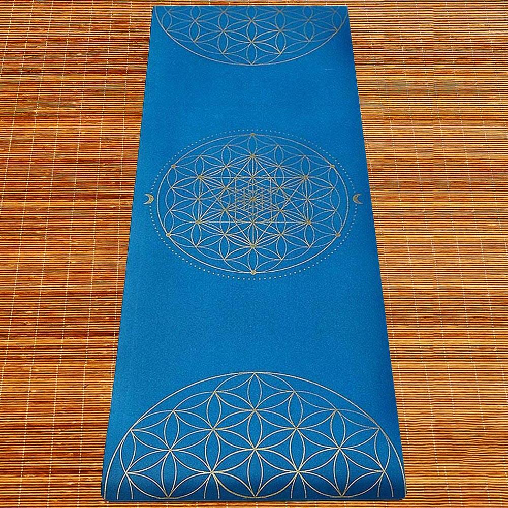 Tapis yoga TPE & PU, 6mmx68cmx1,85m, Métatron bleu, Mains sèches ou humides 4/7