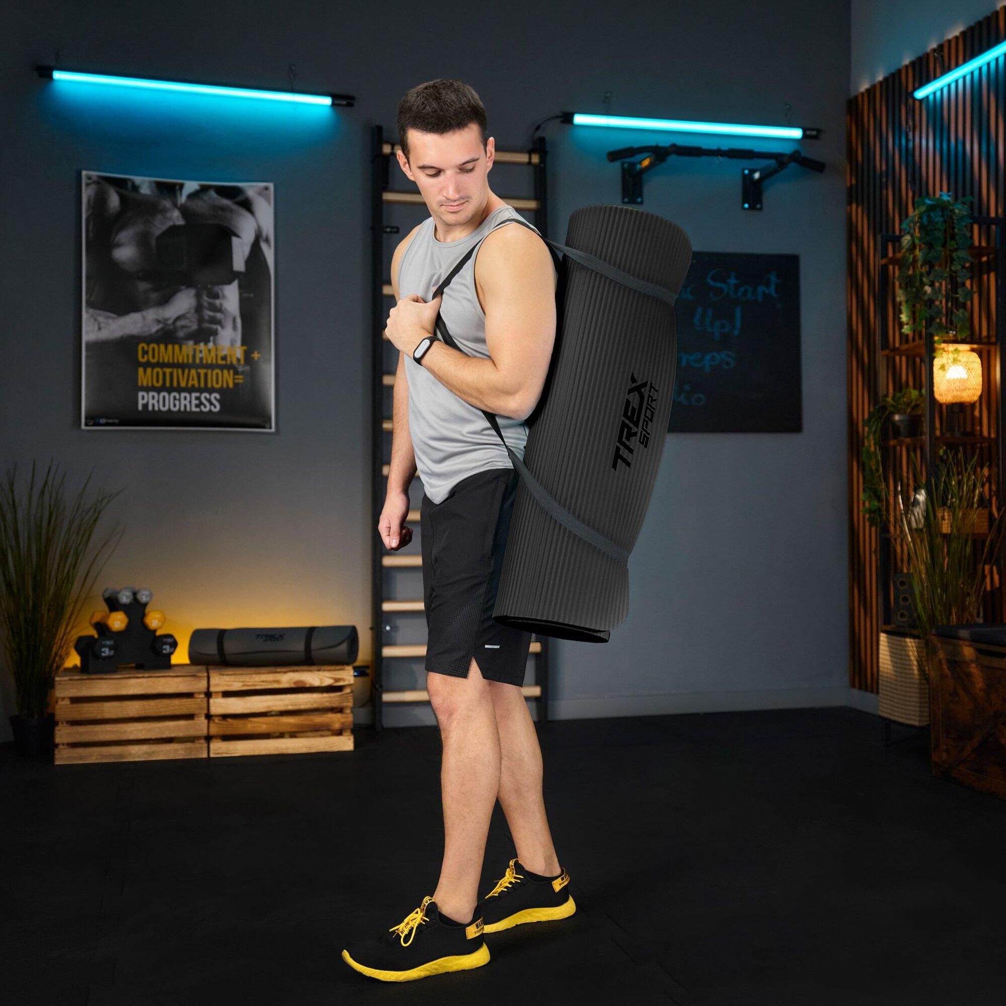 Mata fitness do ćwiczeń jogi pilatesu Trex Sport 190x80cm czarna 20mm