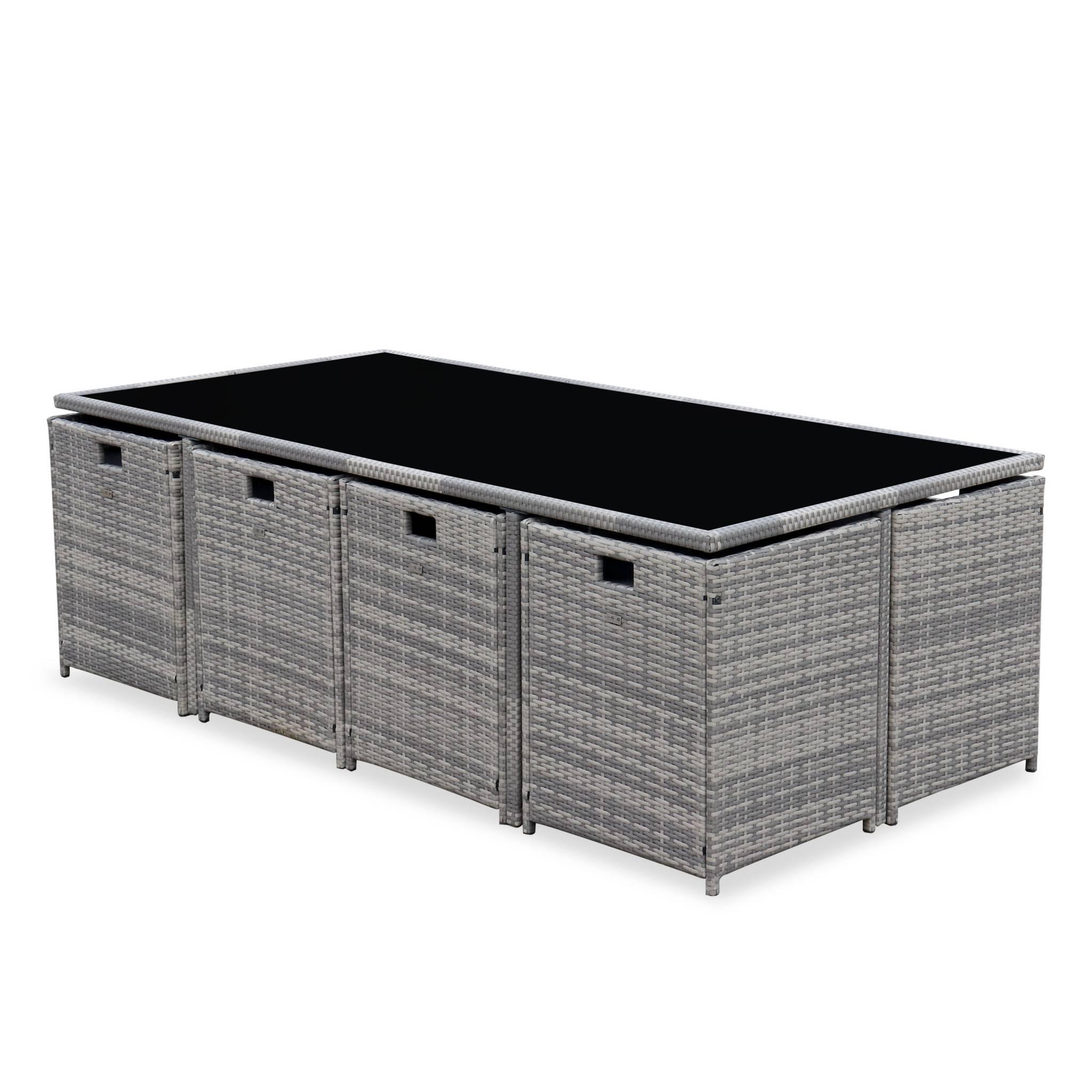 Mesa de jardín encastrable de resina trenzada 12 sillones + funda, Varios tonos 2/6