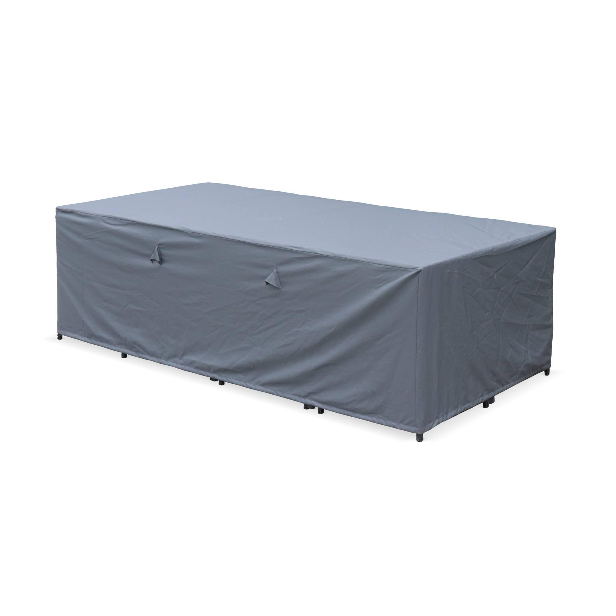 Mesa de jardín encastrable de resina trenzada 12 sillones + funda, Varios tonos 3/6