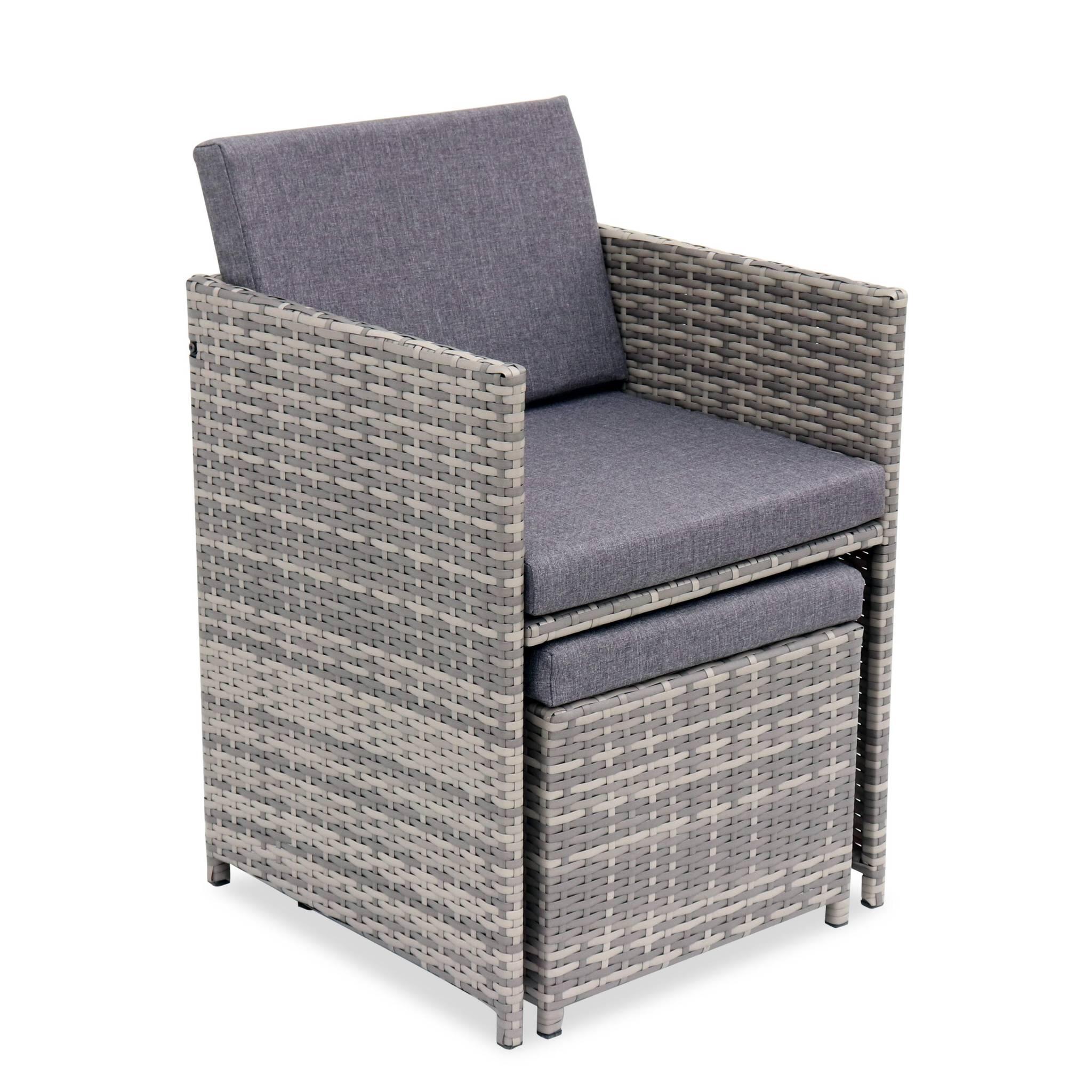 Mesa de jardín encastrable de resina trenzada 12 sillones + funda, Varios tonos 5/6