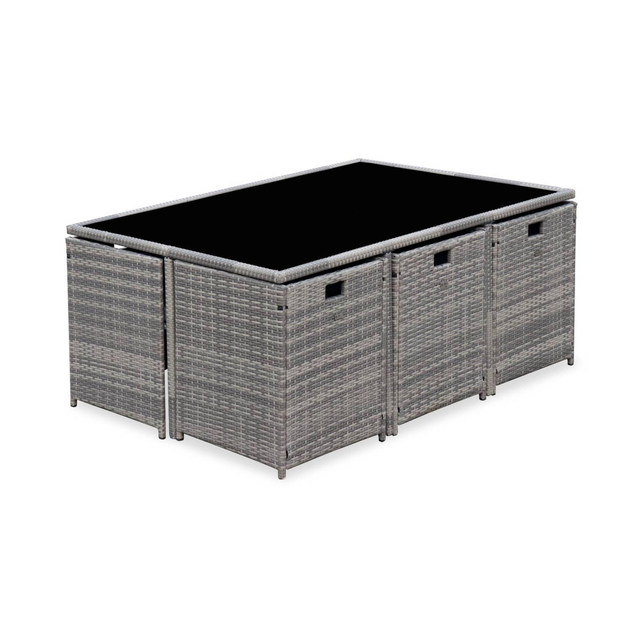 Mesa de jardim em resina com 10 cadeiras + capa de proteção, Tons de cinza 3/6
