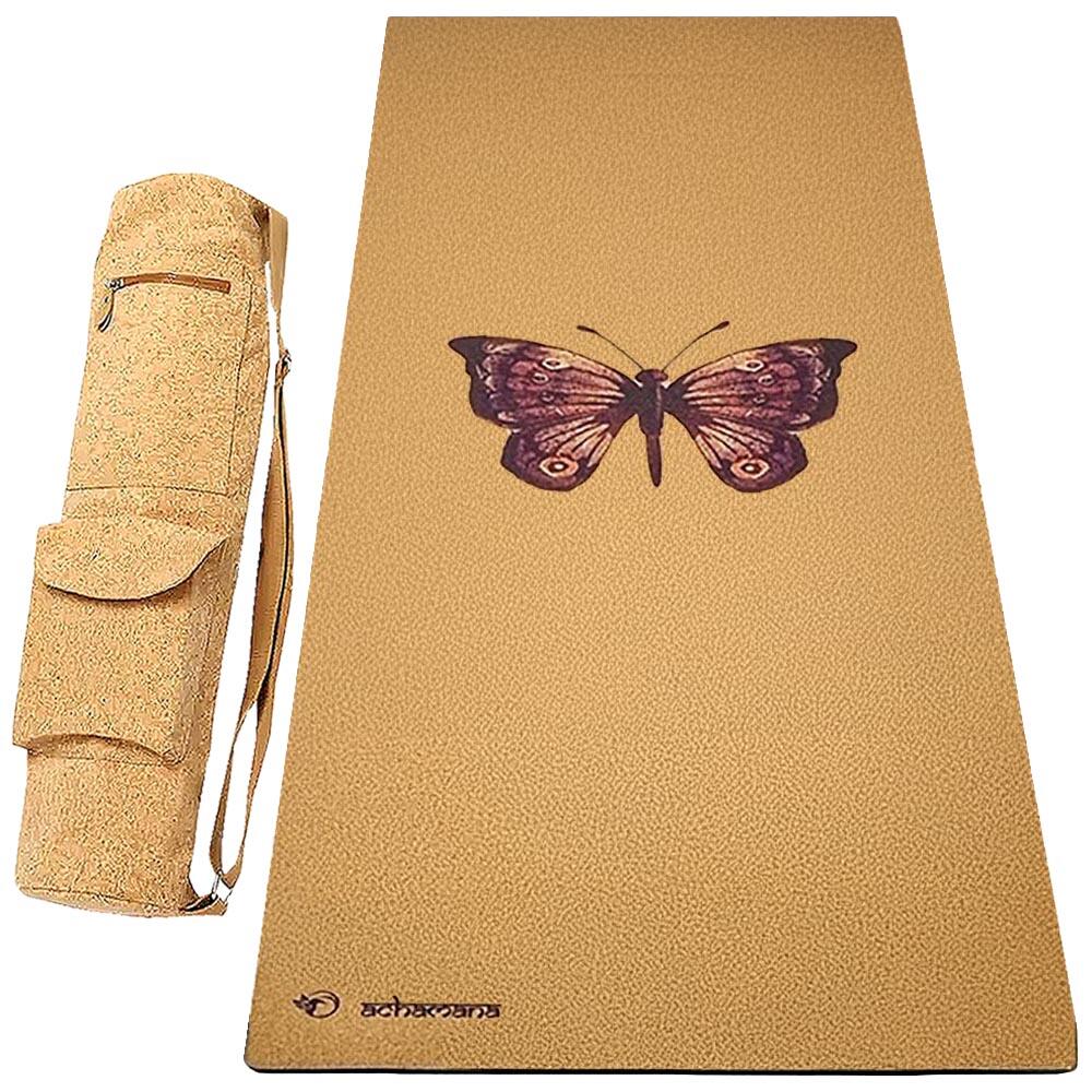 Achamana - Tapis De Yoga Liège Et Caoutchouc 5mm + Sac De Yoga En Liège - 4 Designs - Tapis De Yoga - Beige - 183 Cm - Decathlon
