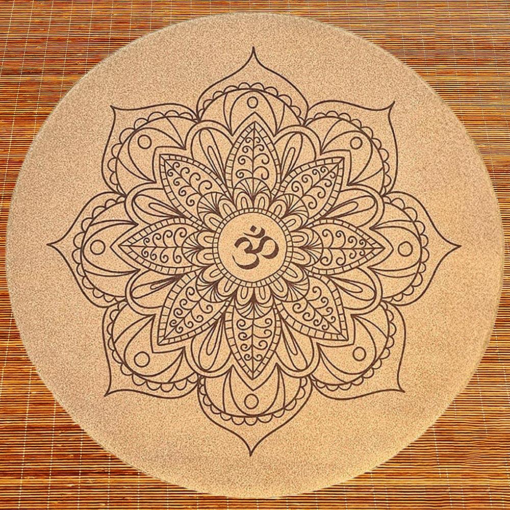 Tapis yoga rond caoutchouc & liège -Pratique et méditation- Mandala Om + Sac 2/6