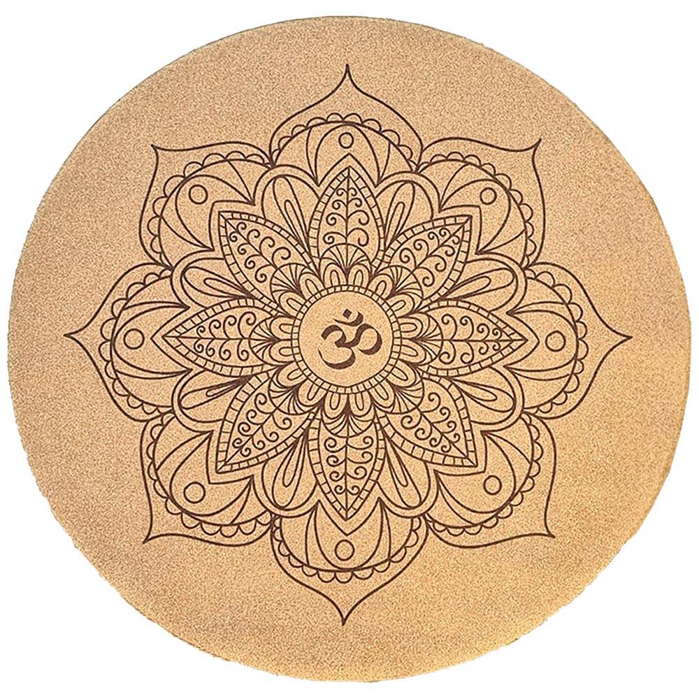 Tapis yoga rond caoutchouc & liège -Pratique et méditation- Mandala Om + Sac 6/6