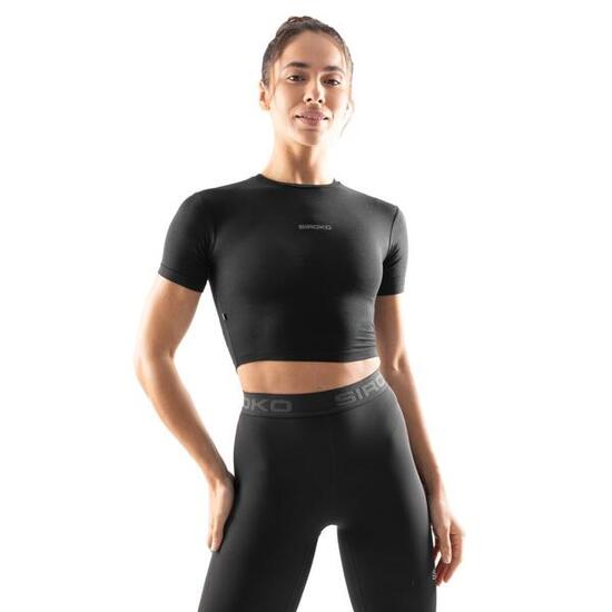 T-shirt crop top fitness manches courtes femme Sculpt Noir