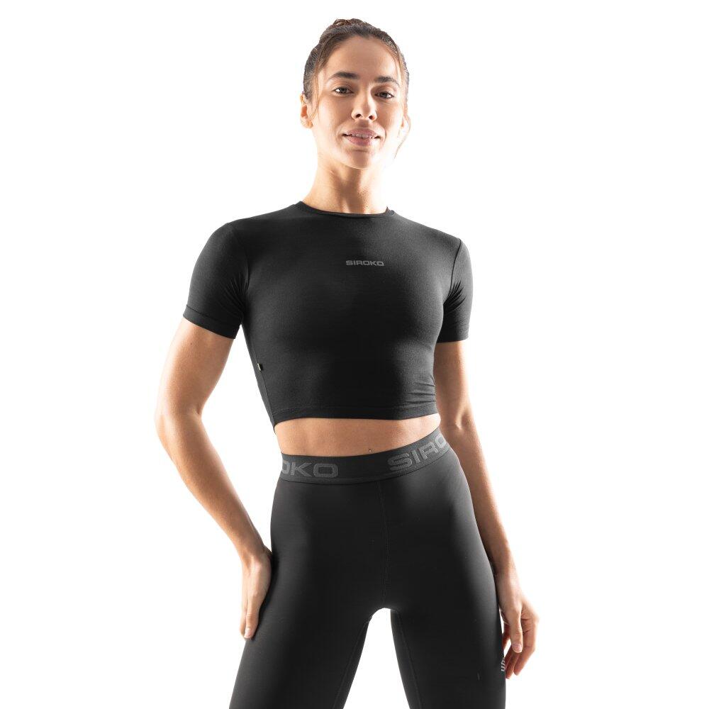 Crop top de treino de manga curta para mulher Fitness Sculpt Preto