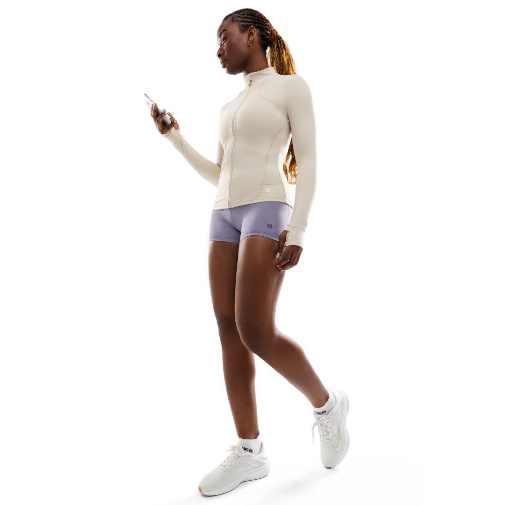 Veste fitness femme Division Beige ultralégère coupe ajustée 3/8