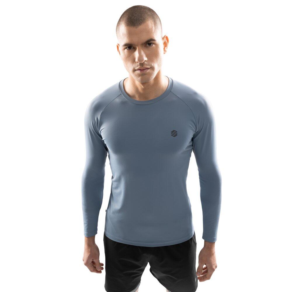 Camisola de treino de manga comprida para homem fitness aqua azul