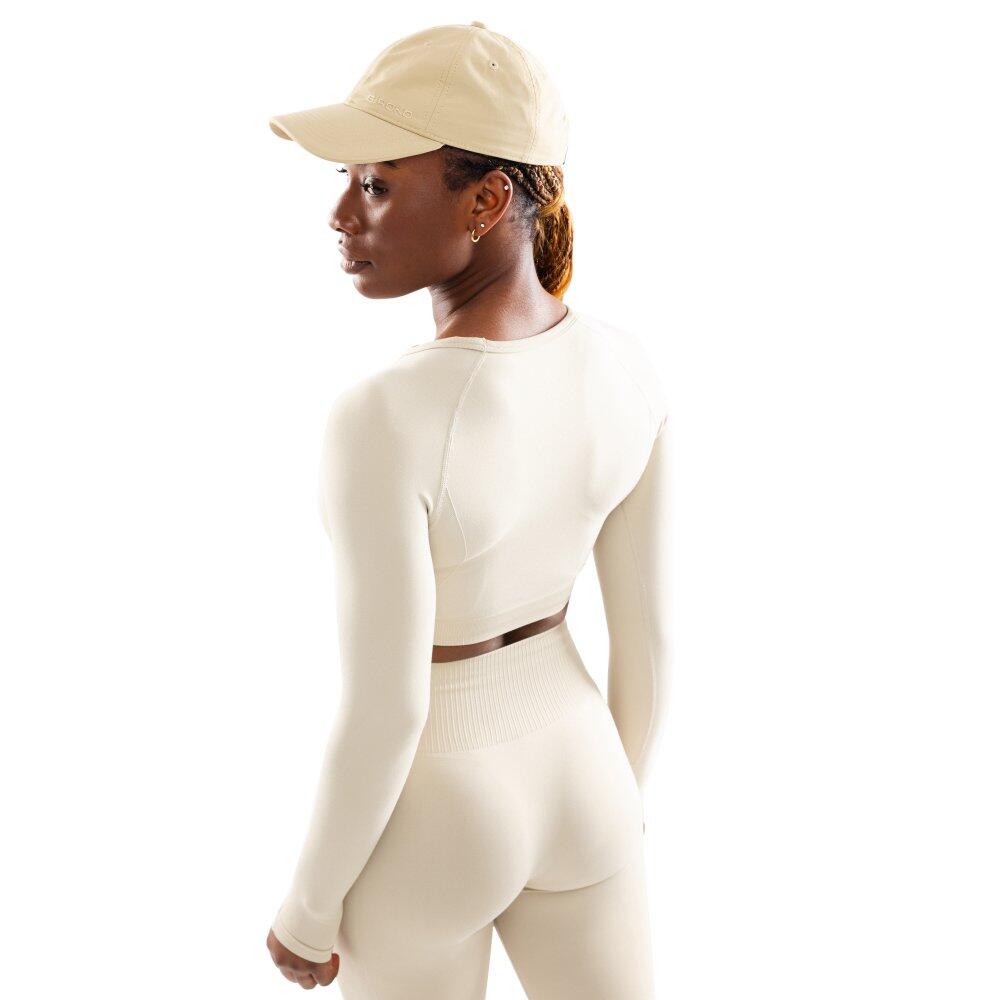 Dames Fitness naadloze sport crop top met lange mouwen Victory Beige 2/4