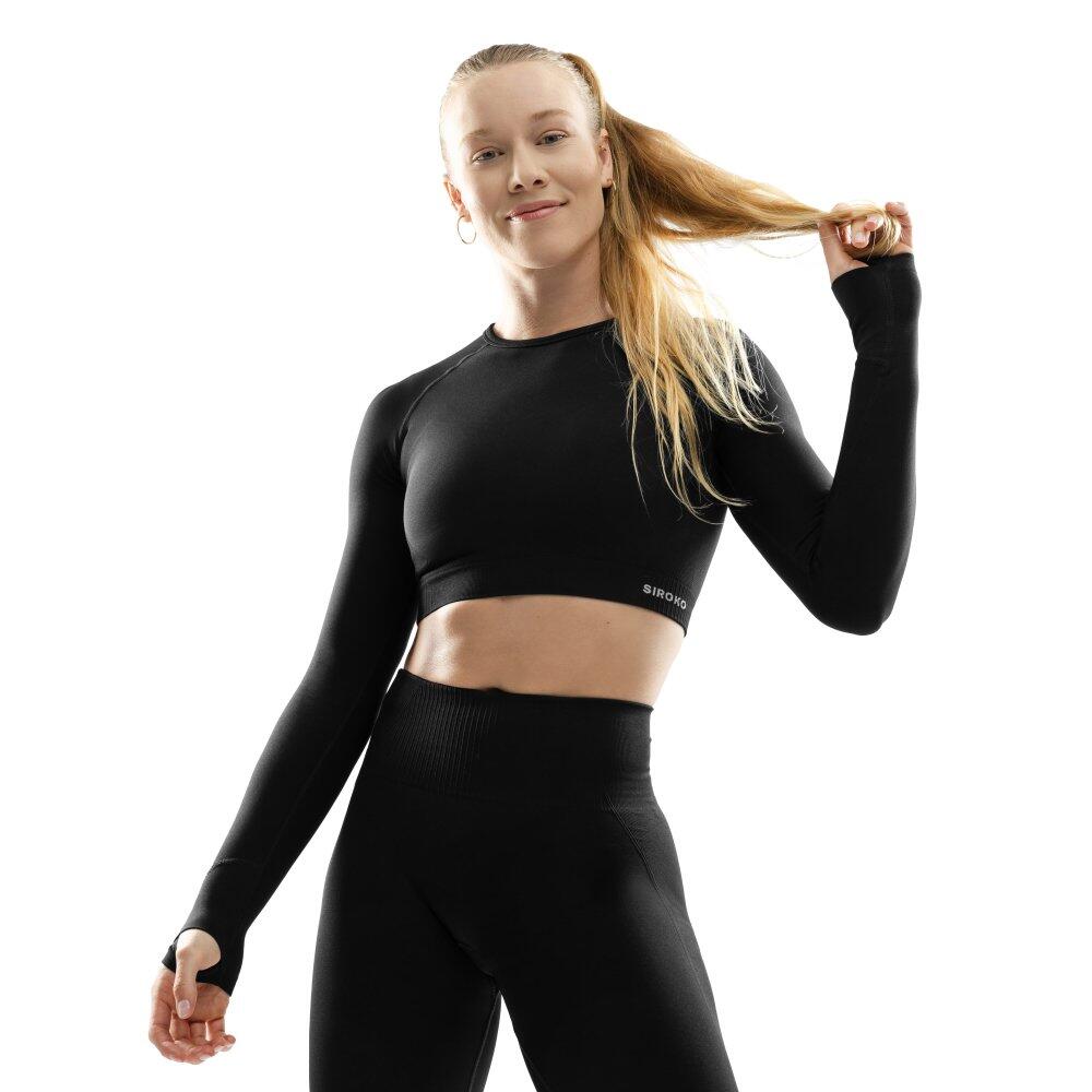 SIROKO Women Fitness 's seamless long sleeve sports crop top Tempo Black