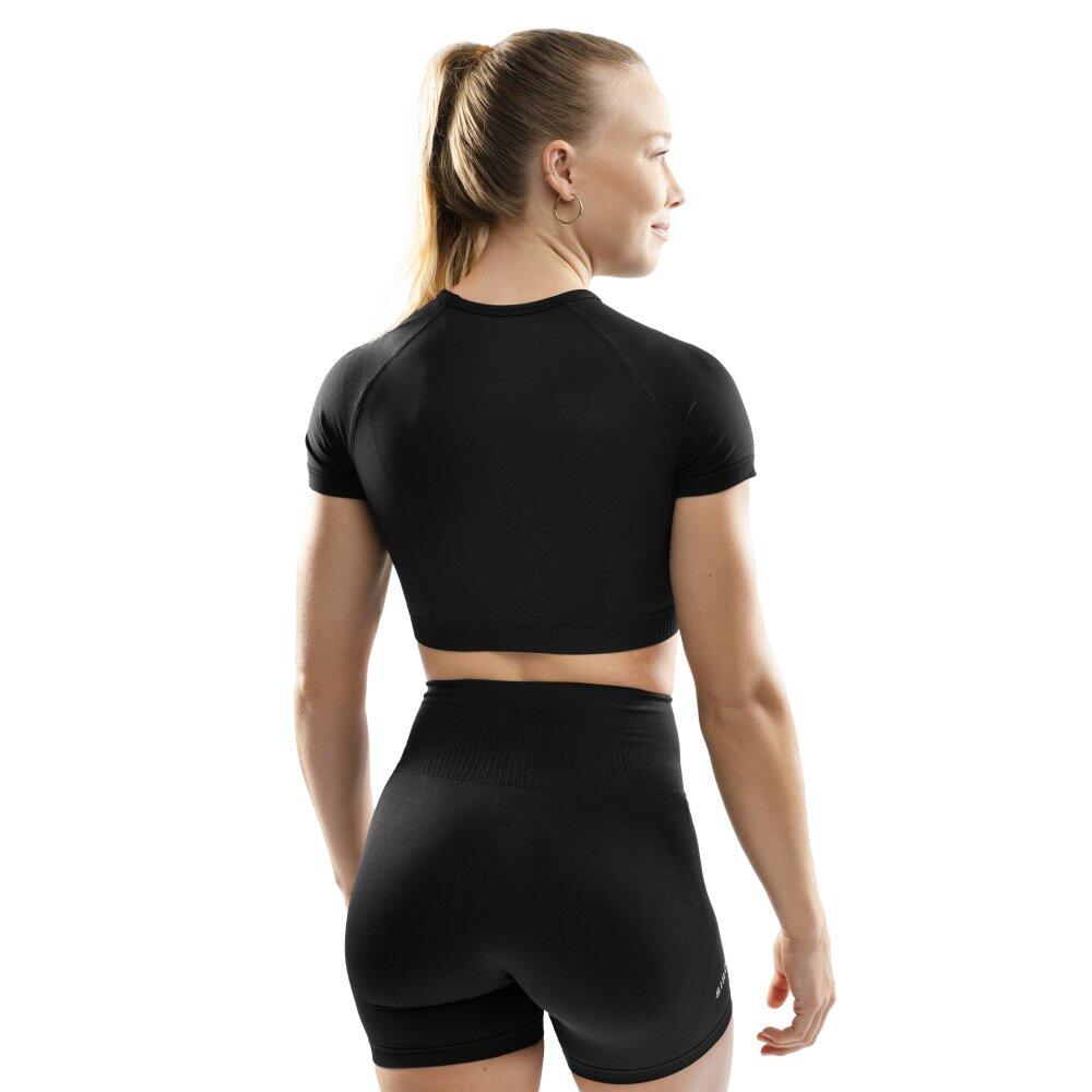 Women Fitness 's seamless short sleeve sports crop top Attitude Black 2/7
