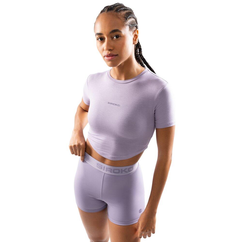 Crop top de treino de manga curta para mulher Fitness Harmony Roxo