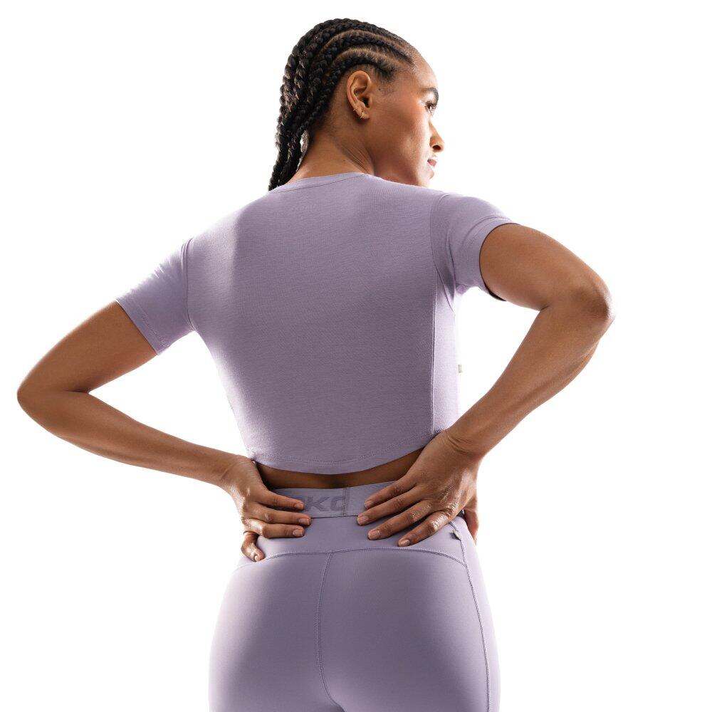 T-shirt crop top fitness Harmony Pourpre femme, tissu élastique 2/8
