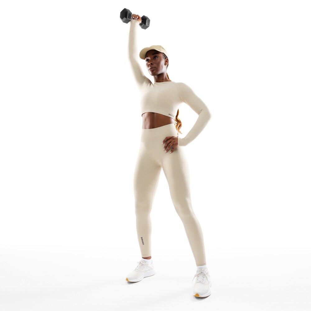 Crop top deportivo sin costuras manga larga mujer fitness Victory Beige 3/7