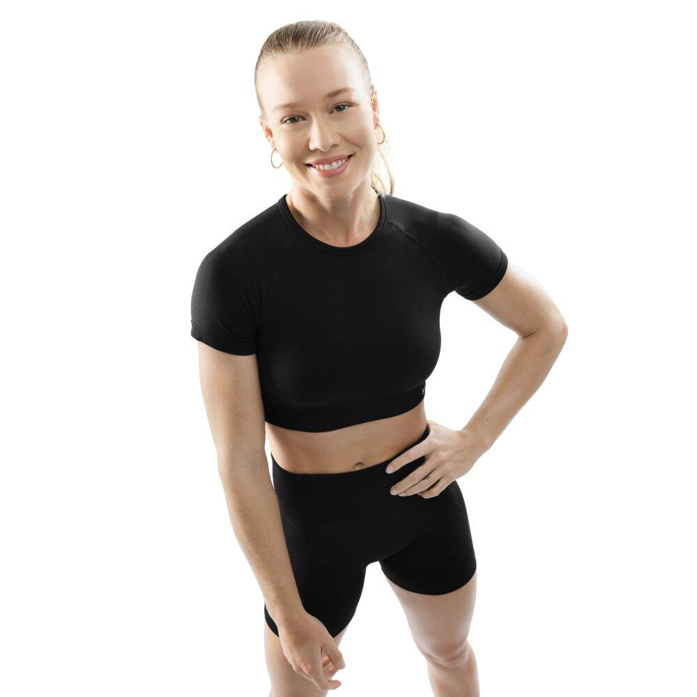 Siroko - T-shirt Crop Top Sport Manches Courtes Sans Couture Femme Fitness Attitude Noir - T-shirt Manches Courtes - Noir - S/m - Decathlon