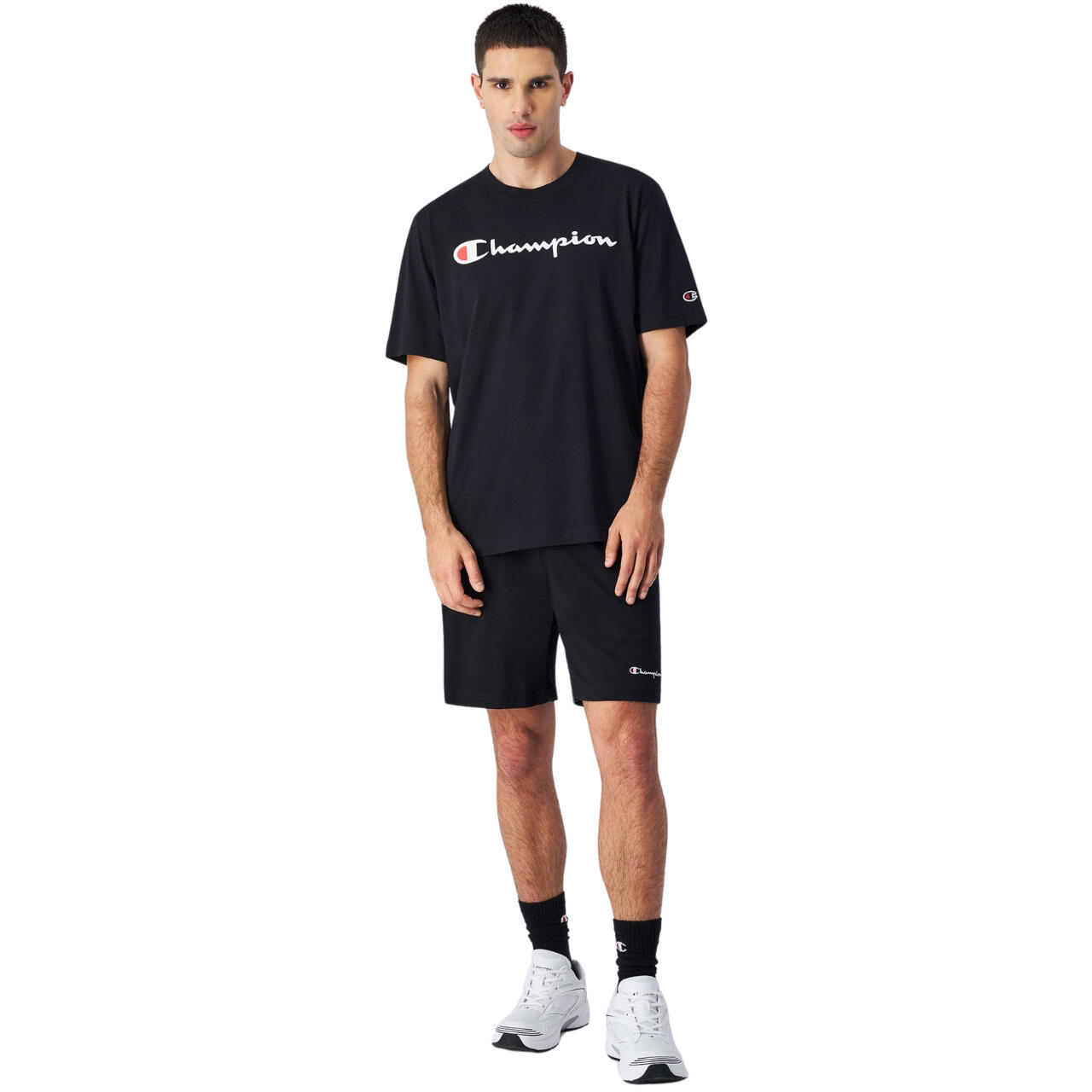 Champion TEE Light Cotton Jersey Uomo Logo Grande Cotone Nero,M 4/5