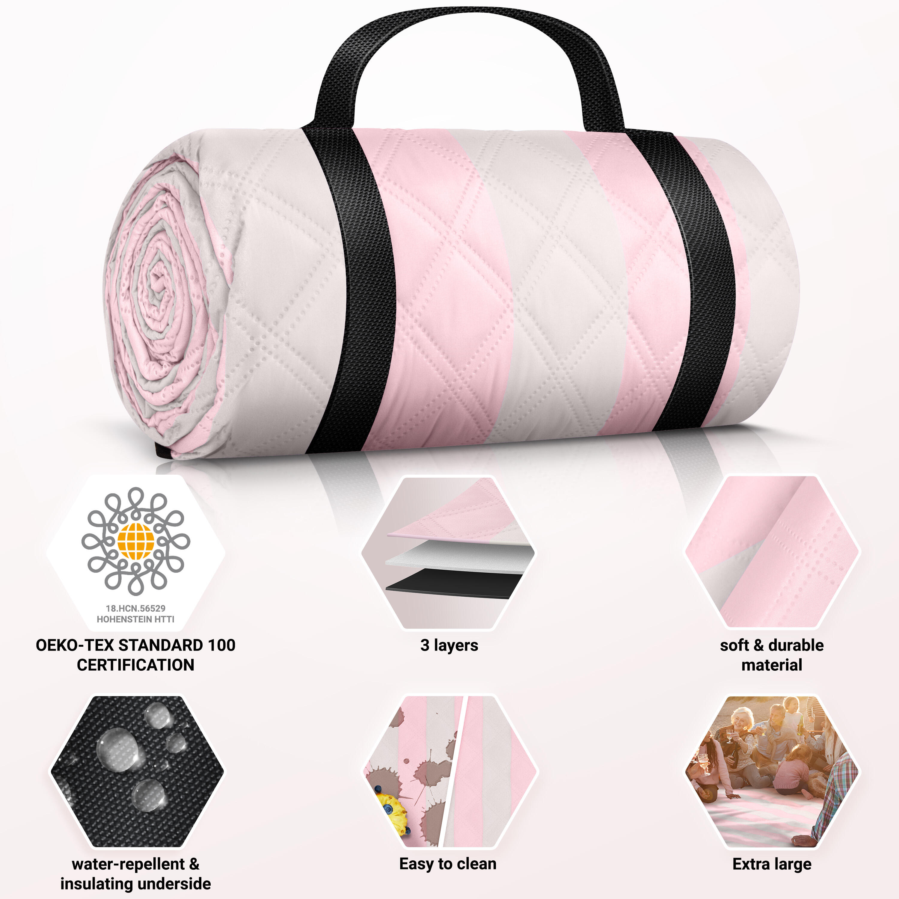 HOEL® Picknickdecke wasserabweisend + isoliert - Strandmatte XXL 200x200cm 2/7