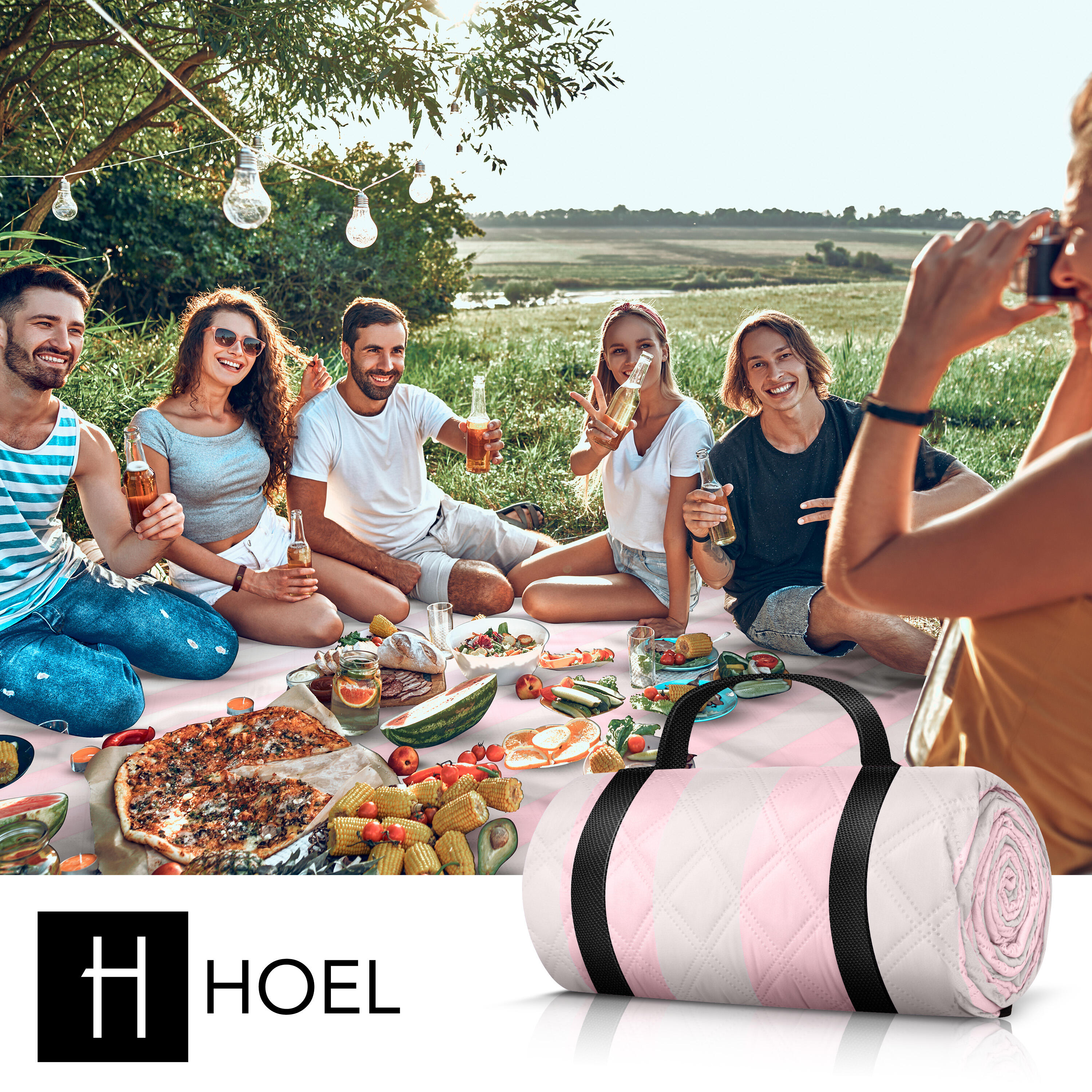 HOEL® Picknickdecke wasserabweisend + isoliert - Strandmatte XXL 200x200cm 4/7