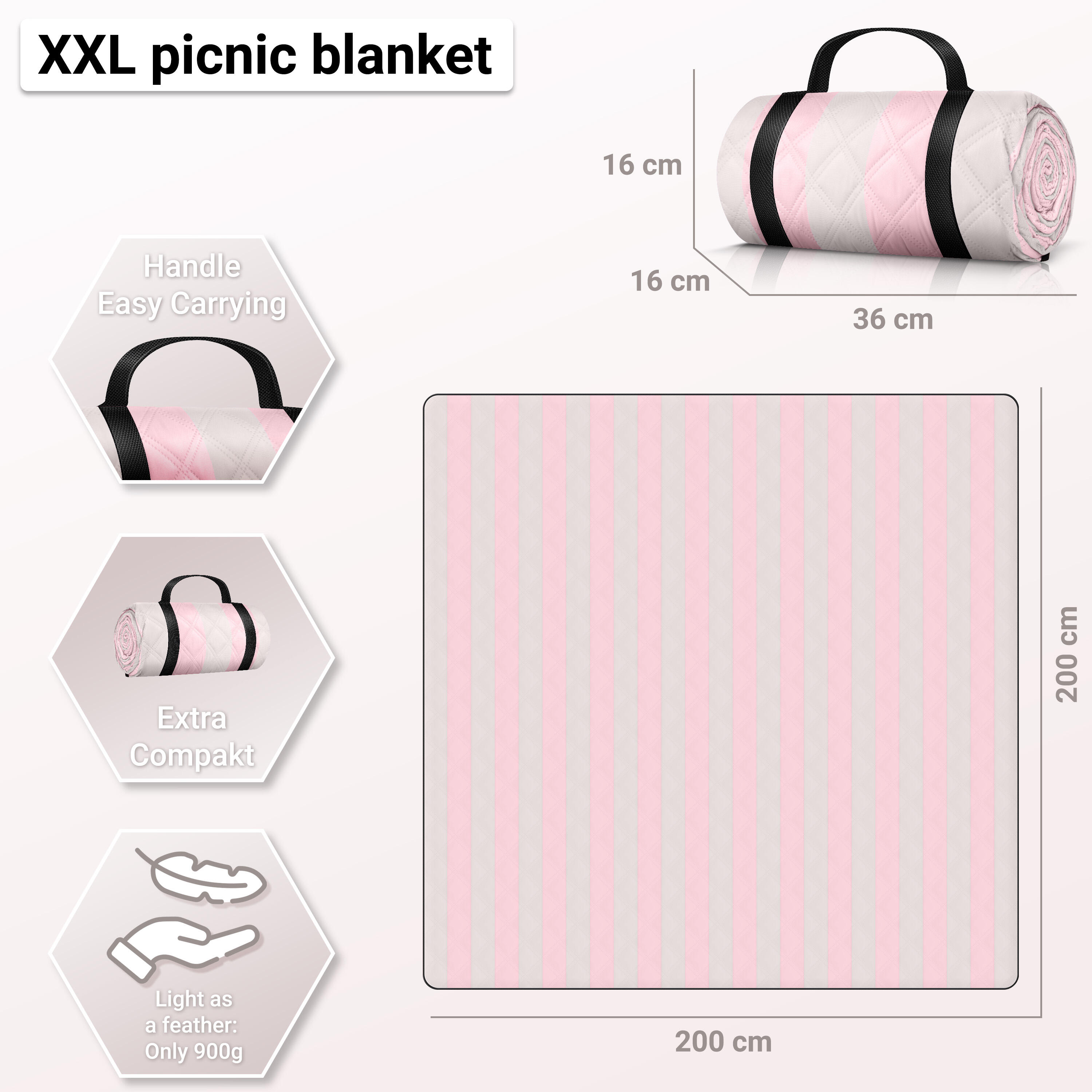HOEL® Picknickdecke wasserabweisend + isoliert - Strandmatte XXL 200x200cm 6/7