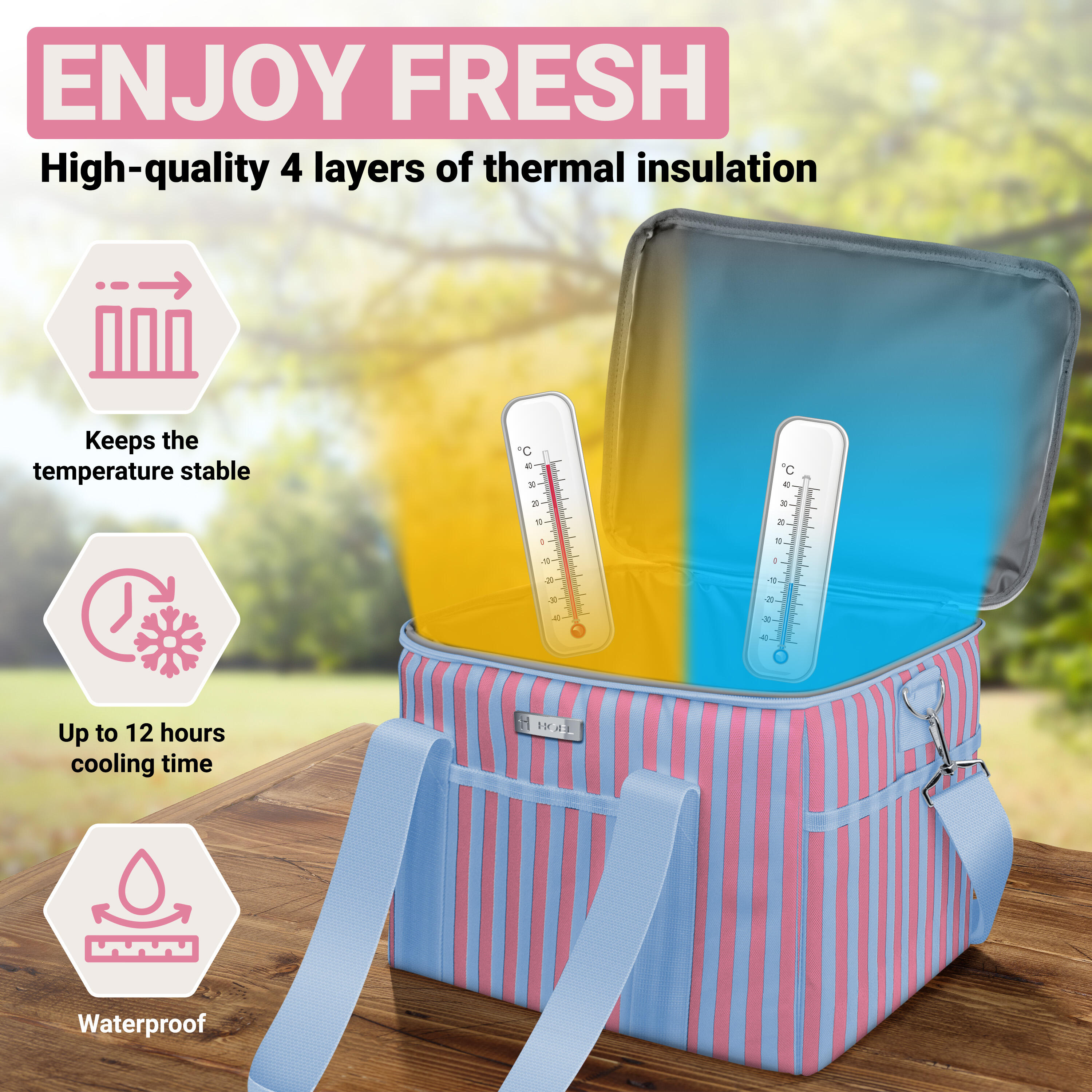 HOEL Kühltasche für Essen & Getränke - Isolierte Thermotasche - Lunchtasche 2/7
