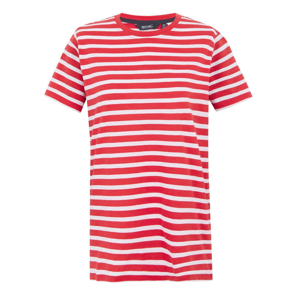 Womens/Ladies Bayletta Striped TShirt (High Risk Red/White)